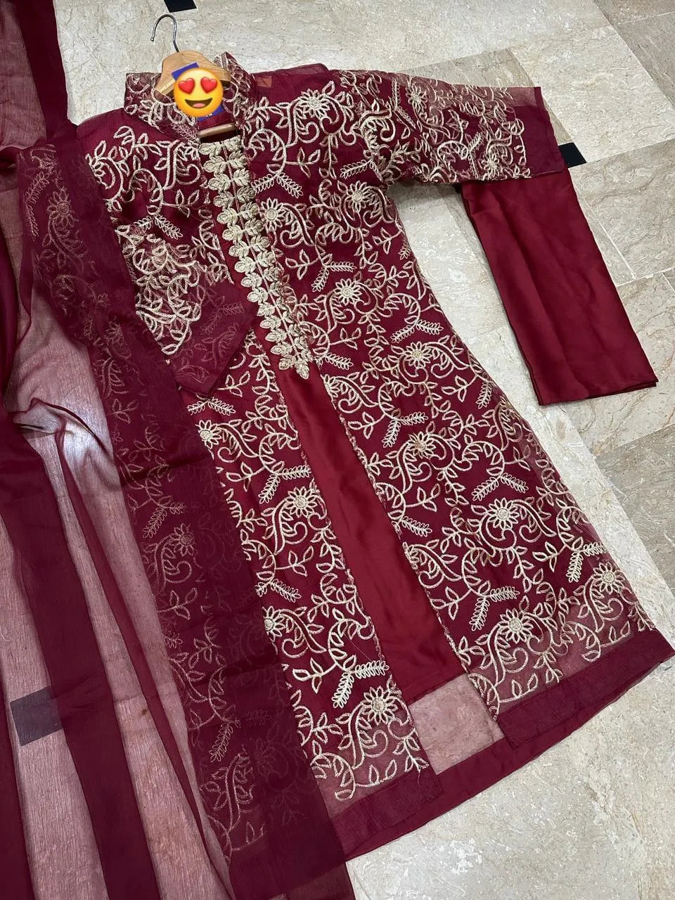 3 Pcs Women's Stitched Shamoz Silk Embroidered Suit